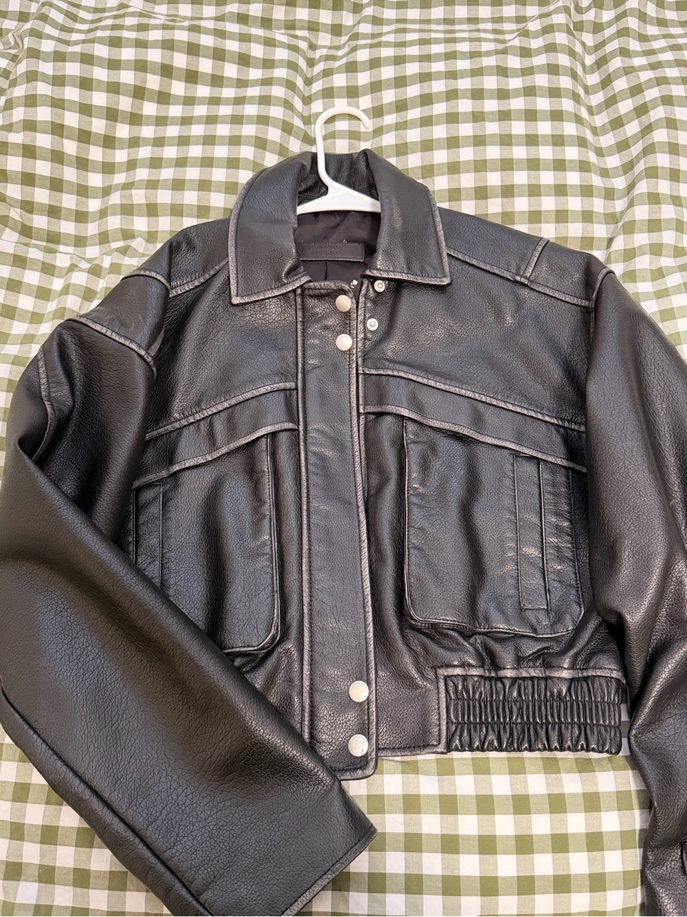 Blank NYC Black Cropped Leather Snap-Front Jacket